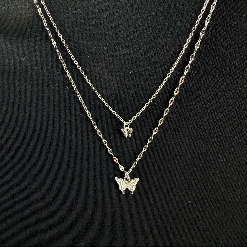 Silver tone Dainty Butterfly pendant necklace
